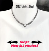 Discreet 24/7 Waterproof BDSM Day Collar Elegant Necklace 316L Stainless Steel Heart and Chain