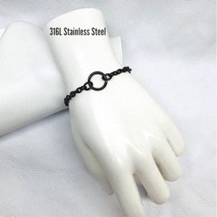 24/7 O-Ring Day Collar Bracelet, Black Stainless Steel, Waterproof, Lock Option