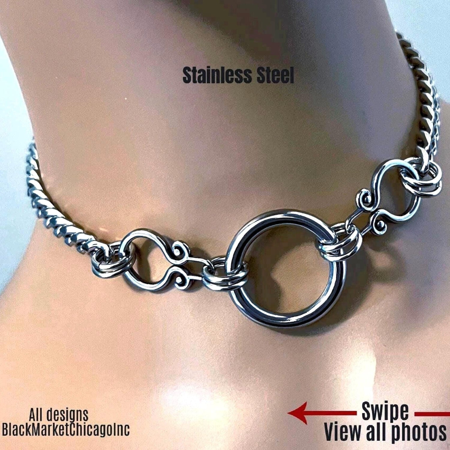 Goth Ring Day Collar, Stainless Steel, 24/7 Waterproof