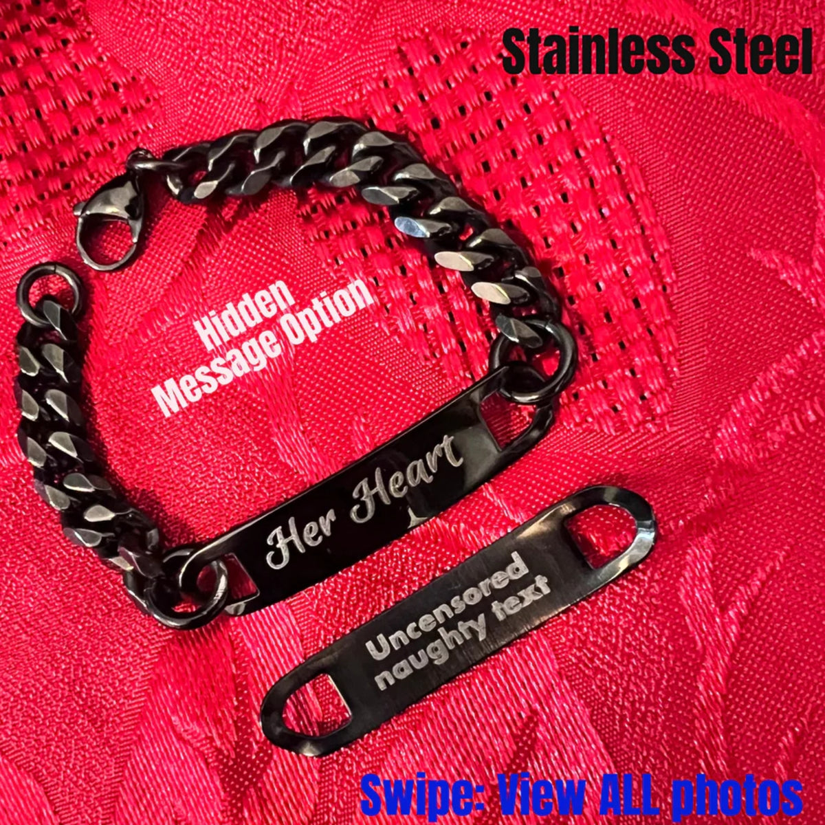 Day Collar Bracelet, HIDDEN MESSAGE, Engraved, Black Stainless Steel
