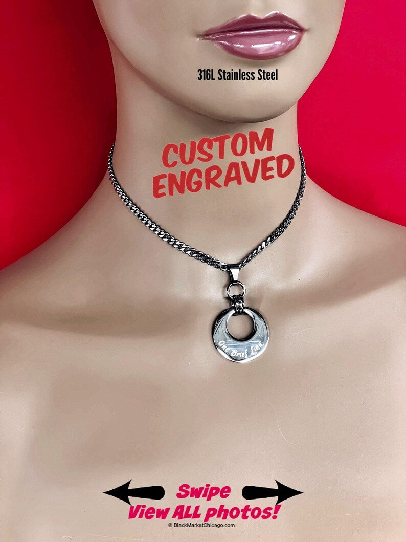 Sub Day Collar, Custom Engraved, Stainless, 24/7 Lock