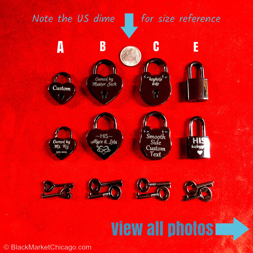 Custom Engraved Padlock GUNMETAL Black & 2 Keys for Day Collars Fully Functional Love Locks padlocks