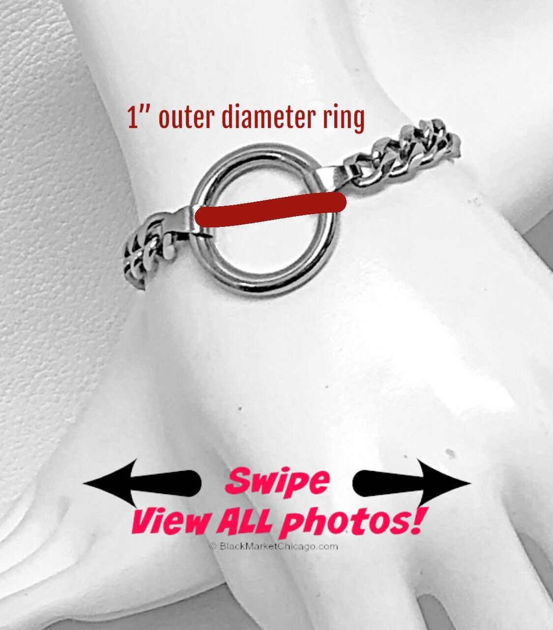 Discreet Sub or Dom Bracelet, Waterproof permanent lock option, 24/7 Wear Stainless Steel Curb Chain and Ring