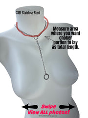 Submissive Day Collar w Chain Lead and Ring, 24/7 Permanent Lock Option, All Stainless Steel