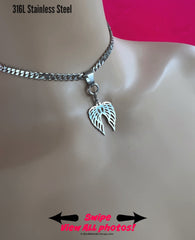 Submissive Day Collar, Angel Wings, DDLG Discreet Choker 24/7 Wear Stainless Steel