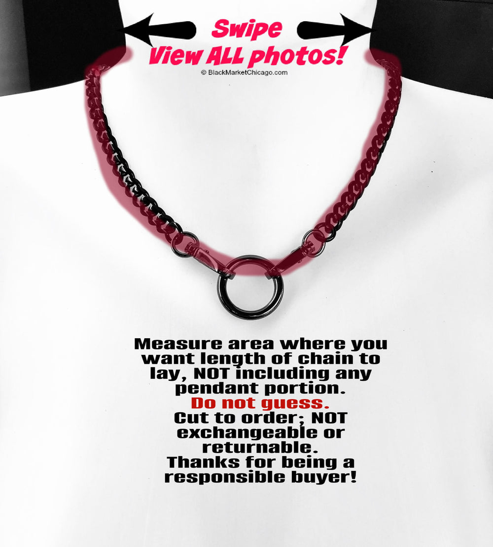 Sub Day Collar Stainless Steel Black Curb Chain & Ring 24/7 Waterproof Swivel Snap Closure