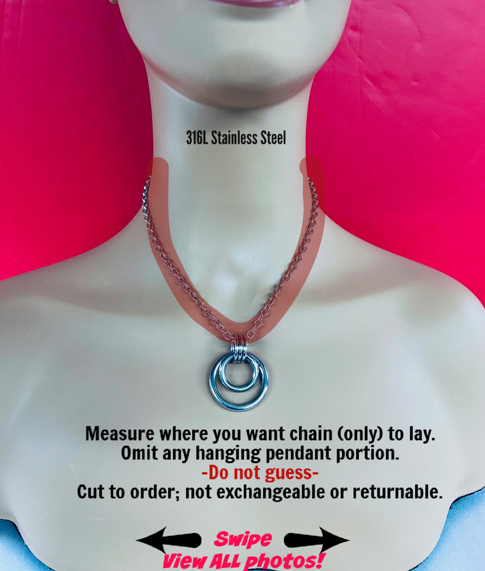 Discreet Day Collar, Dual WELDED O-Rings, Dom or sub 24/7 Locking Stainless Steel Chain
