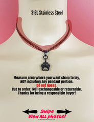 Paw Pendant Submission Day Collar, DDLG Puppy Kitten Locking Waterproof, BLACK Stainless Steel Chain