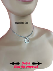 Permanent Lock Option Sub Day Collar, O-Ring Necklace, 24/7 Wear, Stainless Steel Curb Chain