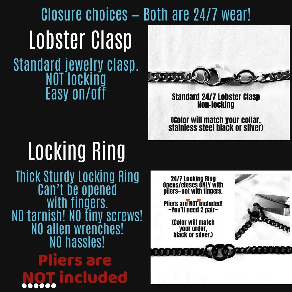 Goth Day Collar Ankle Bracelet, BLACK Stainless Steel, 24/7 Wearable, Permanent Locking Clasp Option