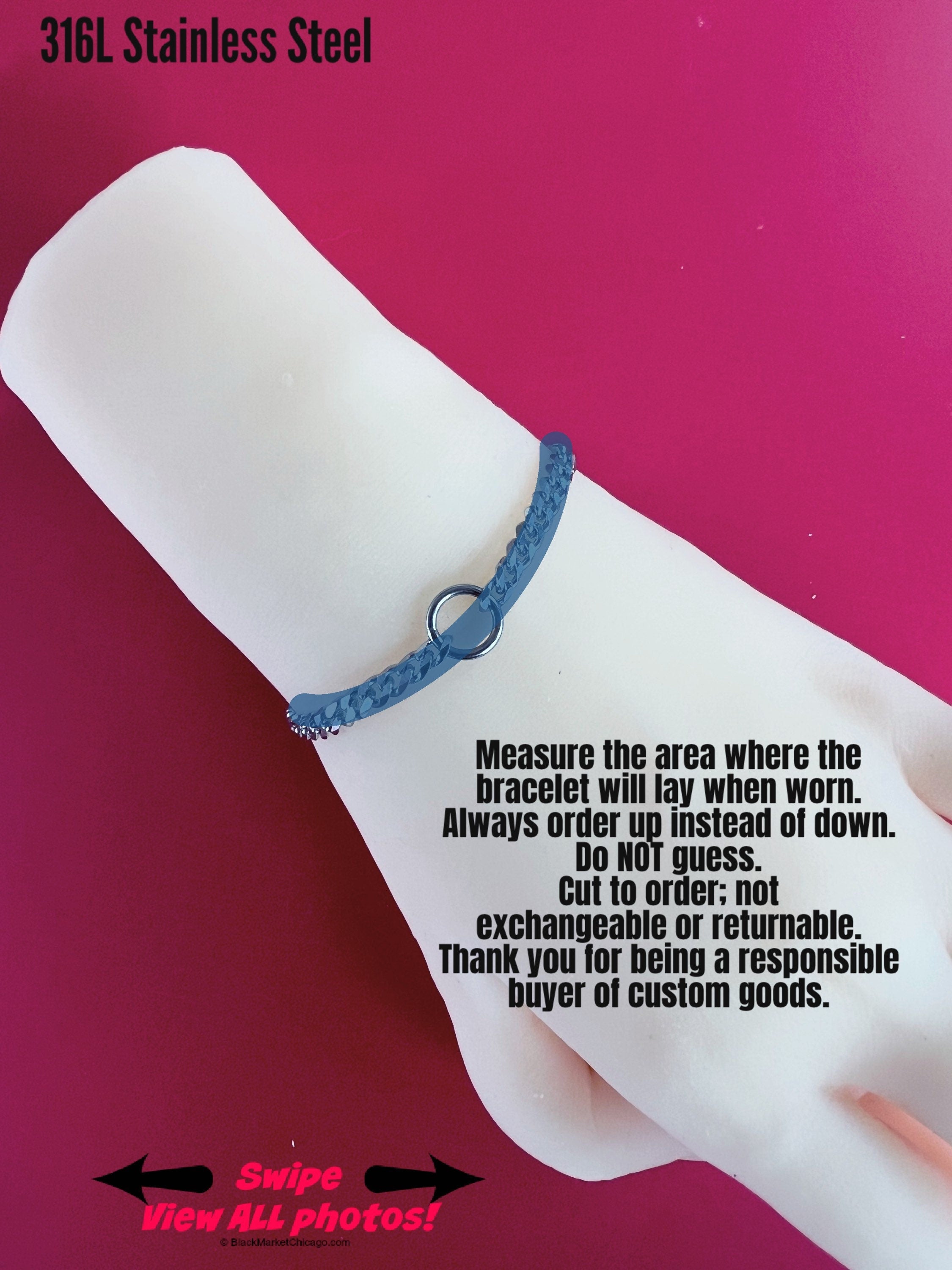 Sub or Dom Bracelet, Discreet, Waterproof, Permanent Locking option, 24/7 Wear, All Stainless Steel