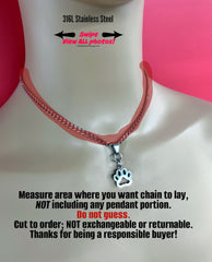 DDLG Kitten Sub Collar, 24/7 Paw Pendant, All Stainless Steel, permanent lock option