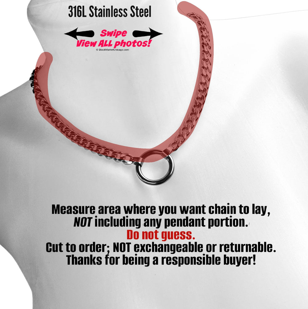 24/7 Locking Day Collar, Chain + Ring, Discreet Stainless Steel, Waterproof