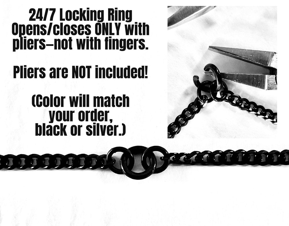 Discreet Submissive Day Collar 2-tone Black and Silver Stainless Steel Chain Necklace