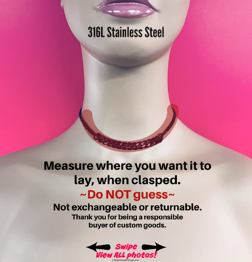 Sub Day Collar, BLACK Stainless Steel Chain, 24-7 Wear Necklace, Waterproof Lock option