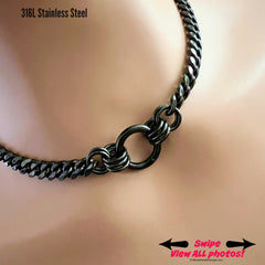 black stainless steel chunky alt punk lockable necklace or collar