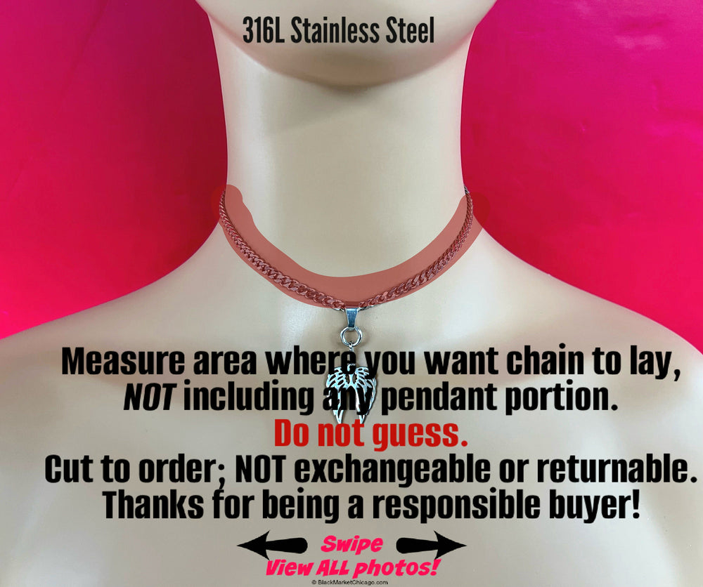 Submissive Day Collar, Angel Wings, DDLG Discreet Choker 24/7 Wear Stainless Steel