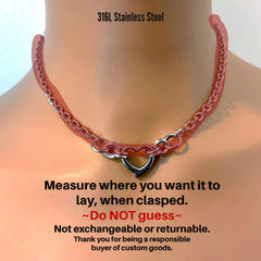 Sub Day Collar, 24/7 Wear Waterproof Lockable, Heart Ring, All Stainless Steel