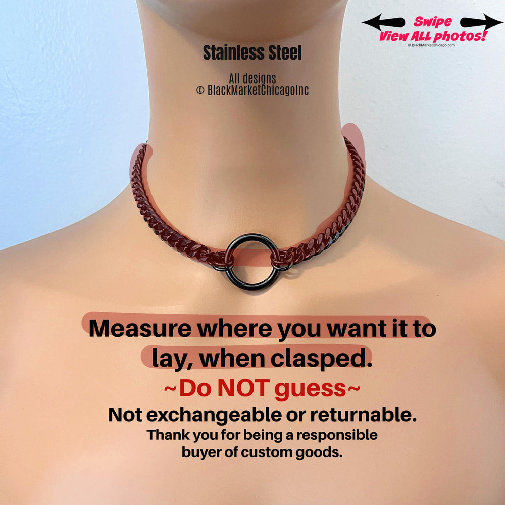Day Collar, BLACK Seamless Ring & Chain, Discreet Stainless Steel, Waterproof 24/7