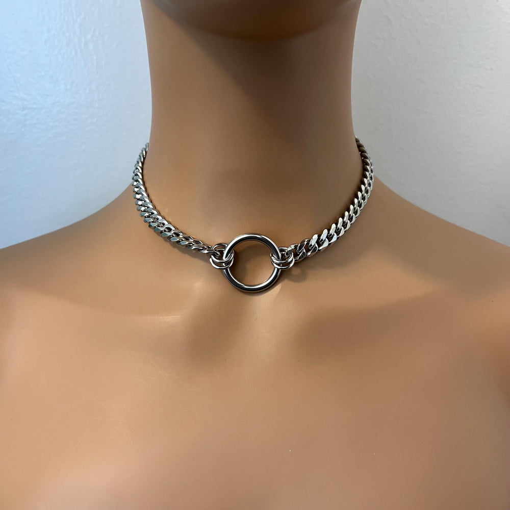 Day Collar, Seamless Ring & Chain, Discreet SILVER Stainless Steel, Waterproof 24/7