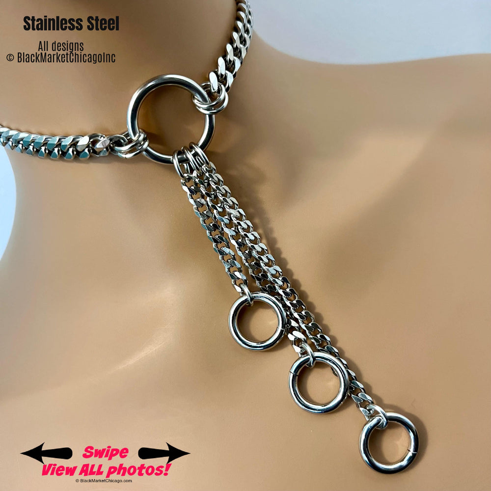 Fidget Sub Day Collar, Long Chains & Rings, Stainless Steel, Lock option