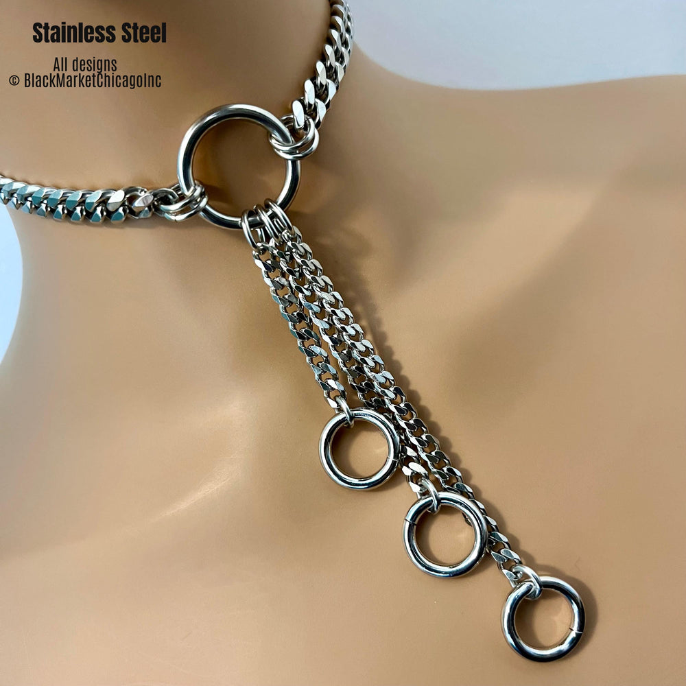 Fidget Sub Day Collar, Long Chains & Rings, Stainless Steel, Lock option