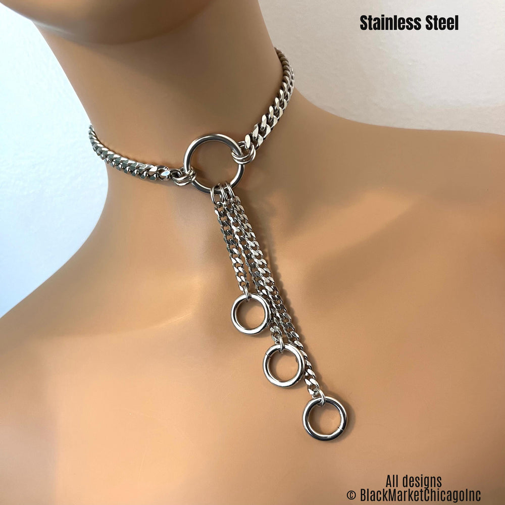 Fidget Sub Day Collar, Long Chains & Rings, Stainless Steel, Lock option