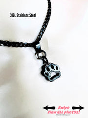 Paw Pendant Submission Day Collar, DDLG Puppy Kitten Locking Waterproof, BLACK Stainless Steel Chain