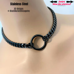 Day Collar, BLACK Seamless Ring & Chain, Discreet Stainless Steel, Waterproof 24/7