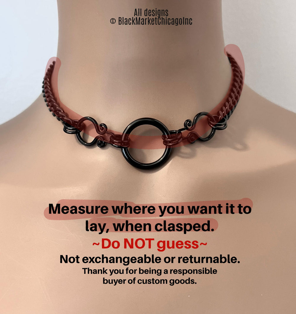Gothic Day Collar, THICK Black Chain + Ring, Stainless Steel, Waterproof