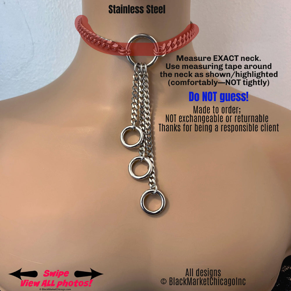 Fidget Sub Day Collar, Long Chains & Rings, Stainless Steel, Lock option