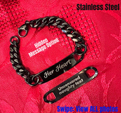 Sub Bracelet Discreet Secret HIDDEN MESSAGE Custom Engraved Personalized Wrist or Ankle Black Stainless Steel