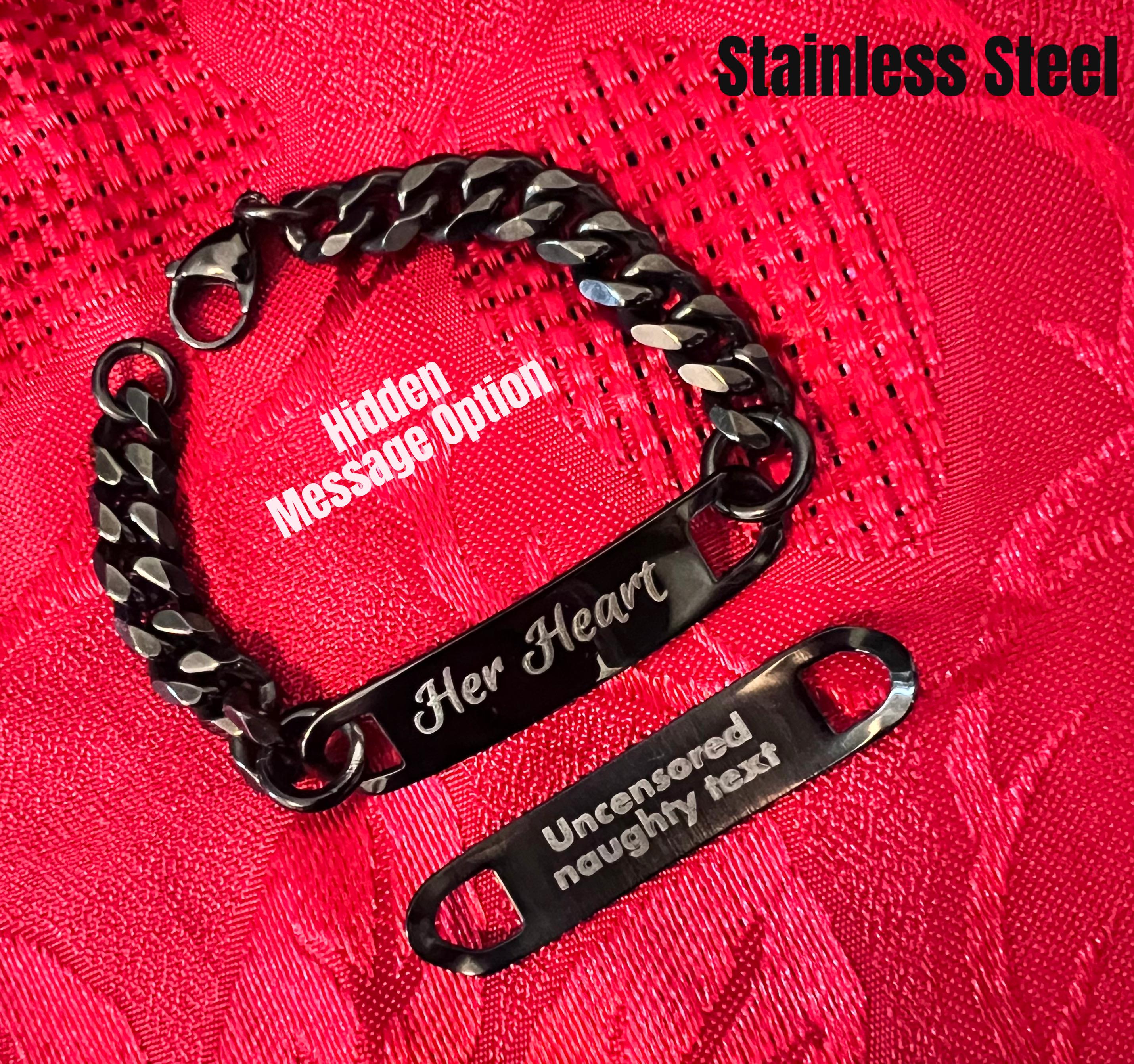 Sub Bracelet Discreet Secret HIDDEN MESSAGE Custom Engraved Personalized Wrist or Ankle Black Stainless Steel
