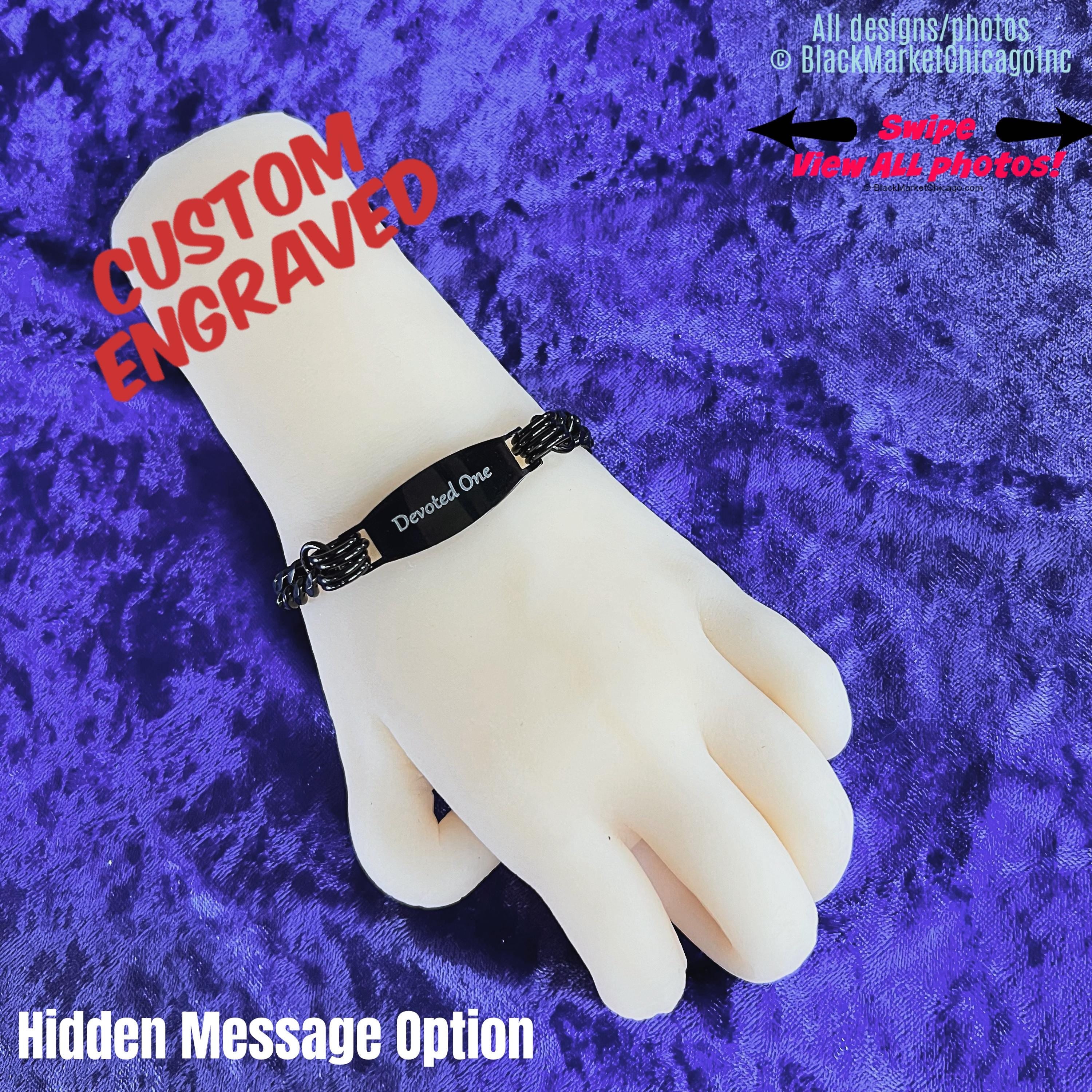 Day Collar Wrist or Ankle Bracelet, 24/7, Hidden Message Option, Custom Engraved, Black Stainless