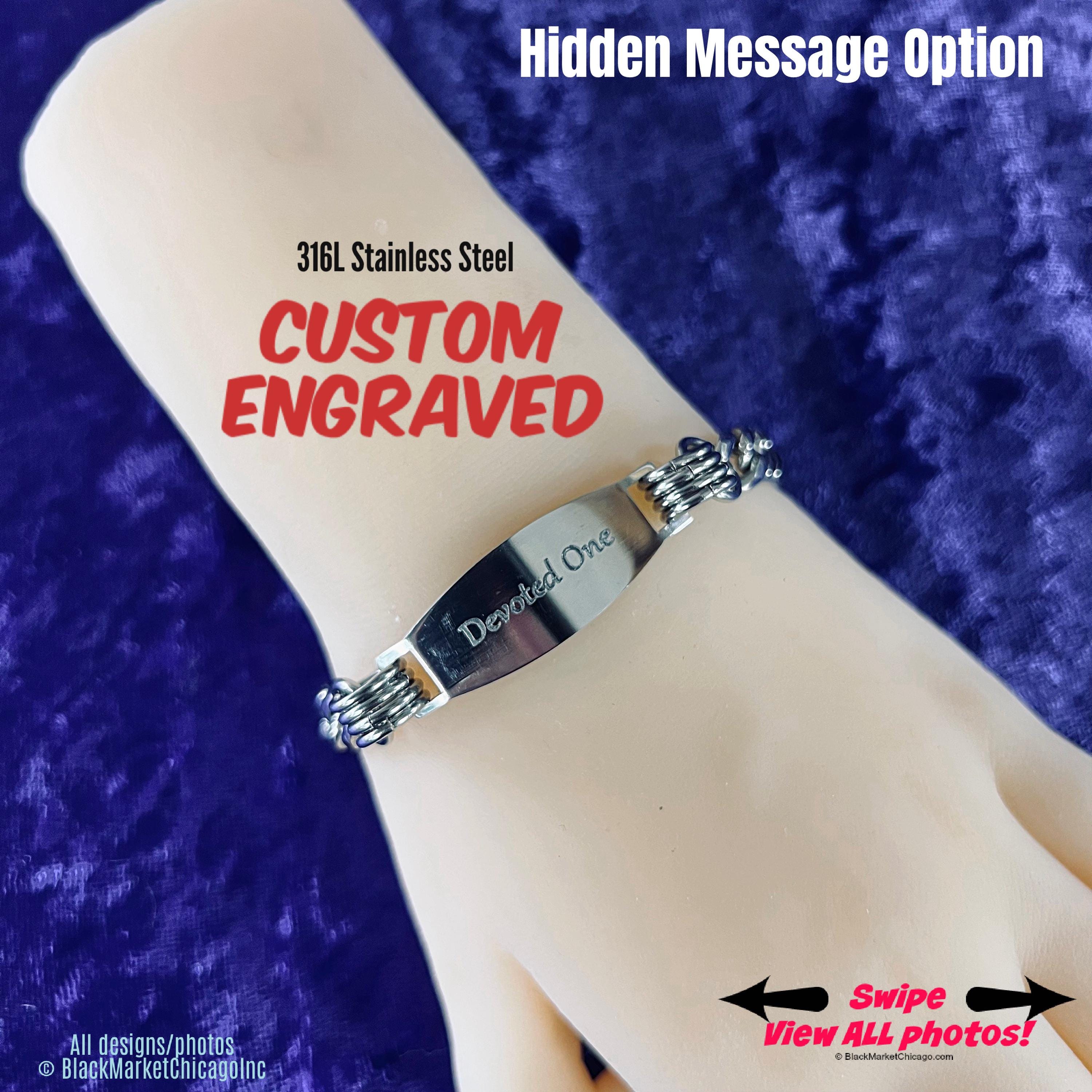 Day Collar Wrist or Ankle Bracelet, 24/7, Hidden Message Option, Custom Engraved, Silver Stainless