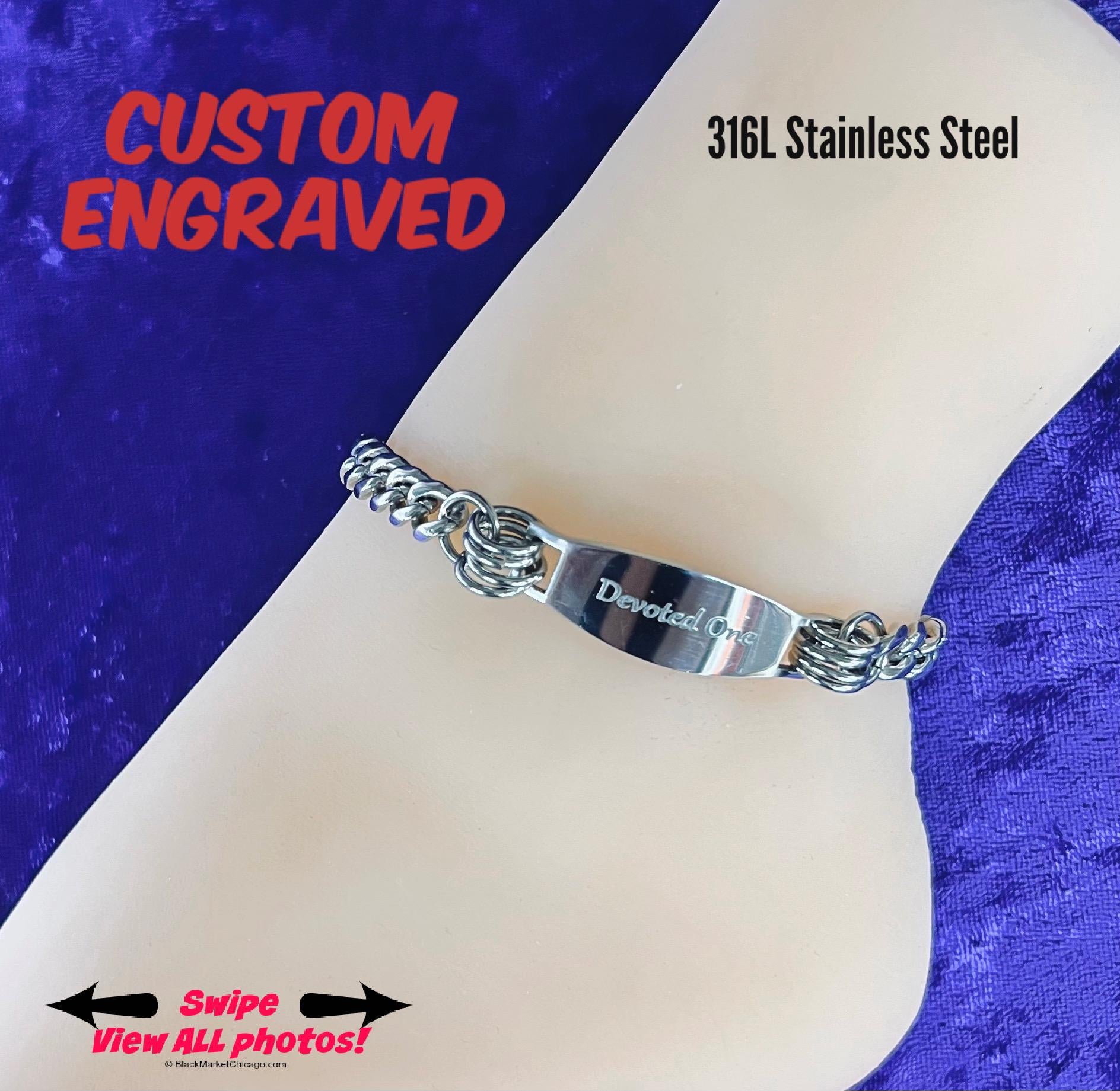 Day Collar Wrist or Ankle Bracelet, 24/7, Hidden Message Option, Custom Engraved, Silver Stainless