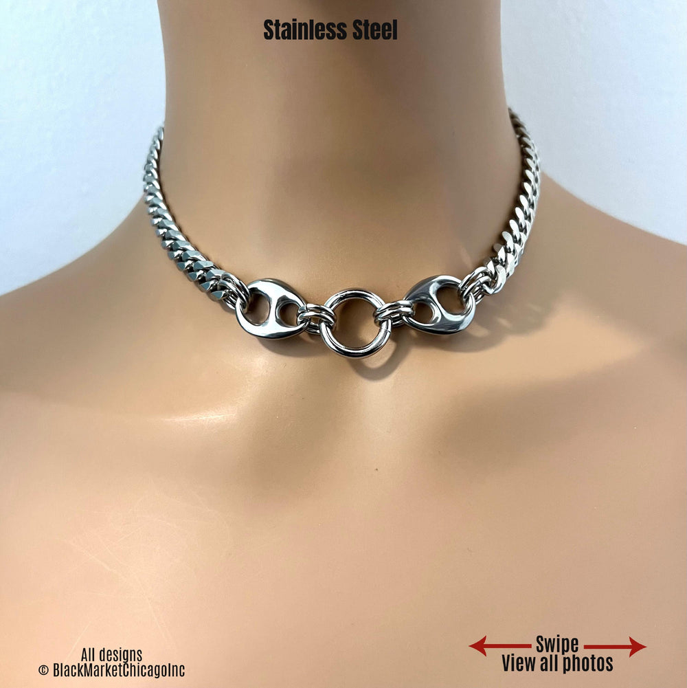 Discreet Day Collar, O-Ring, 24-7, Stainless Steel Chain, Permanent Lock option