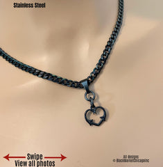 Discreet Sub Day Collar, Thorny Heart Necklace, Permanent Locking Option, BLACK 316L Stainless Steel, Waterproof 24/7