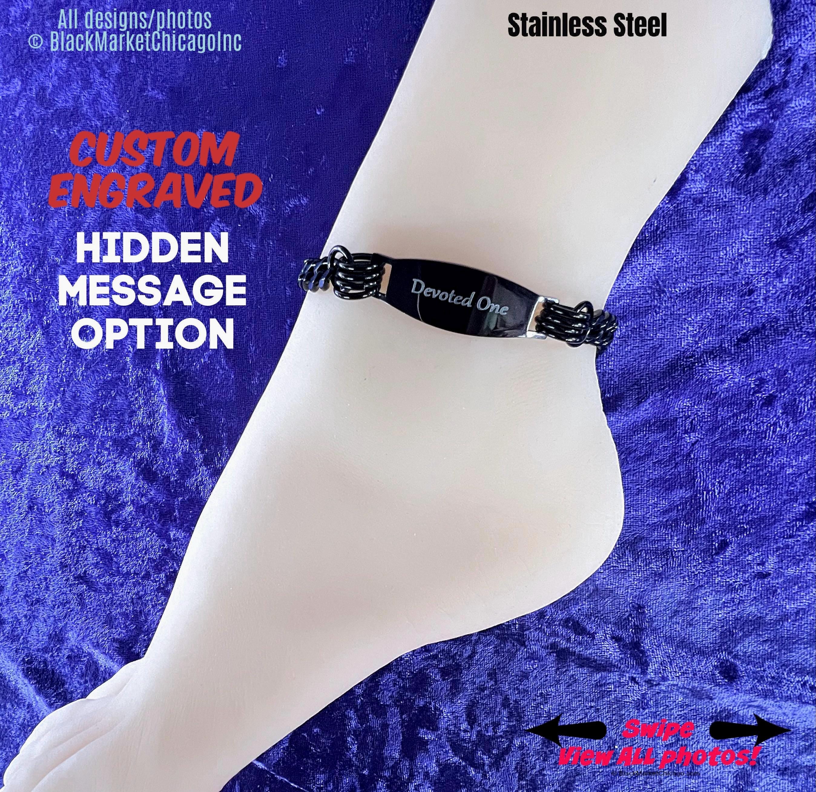 Day Collar Wrist or Ankle Bracelet, 24/7, Hidden Message Option, Custom Engraved, Black Stainless