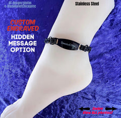 Day Collar Wrist or Ankle Bracelet, 24/7, Hidden Message Option, Custom Engraved, Black Stainless