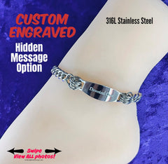 Day Collar Wrist or Ankle Bracelet, 24/7, Hidden Message Option, Custom Engraved, Silver Stainless