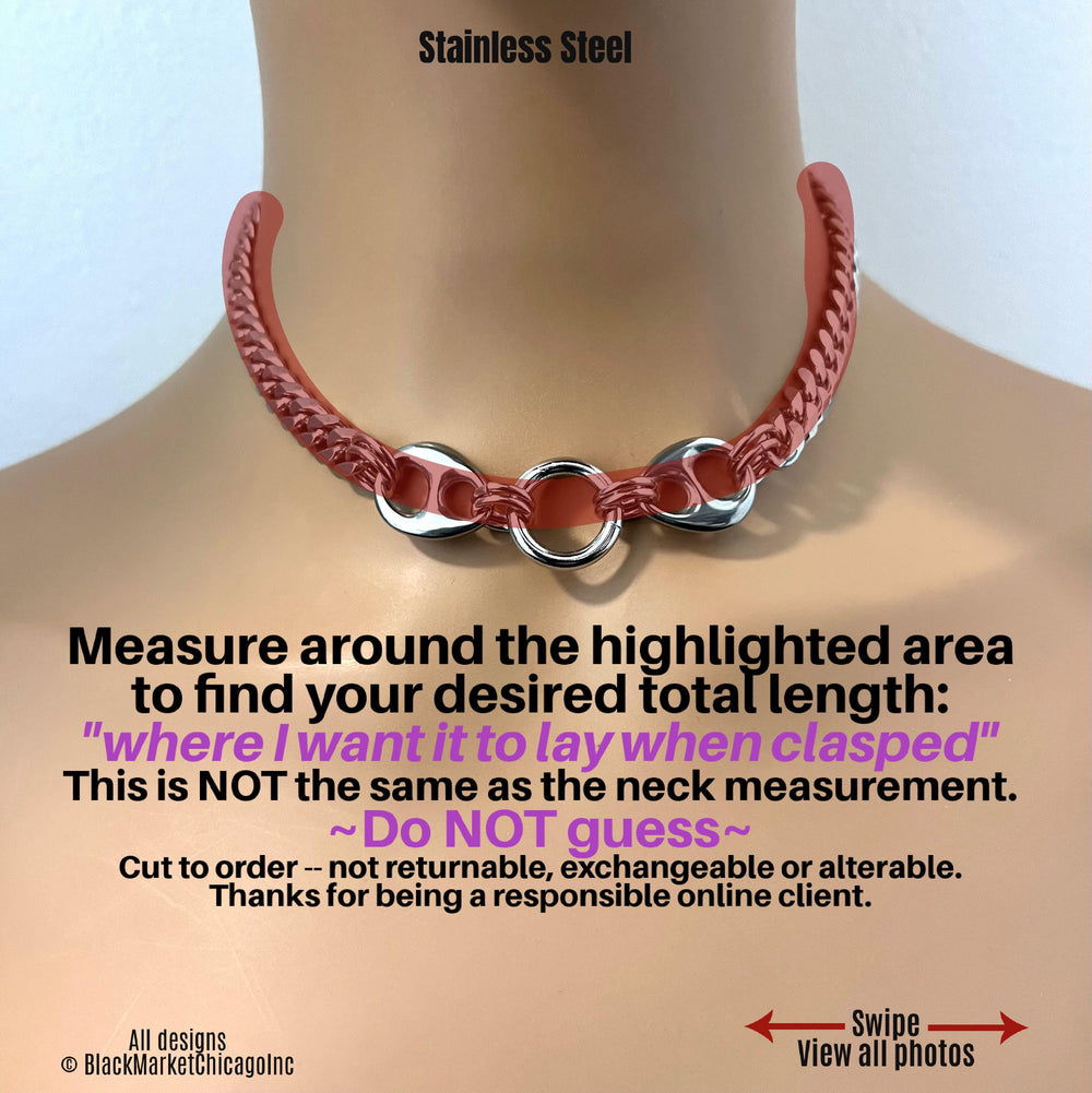 Discreet Day Collar, O-Ring, 24-7, Stainless Steel Chain, Permanent Lock option