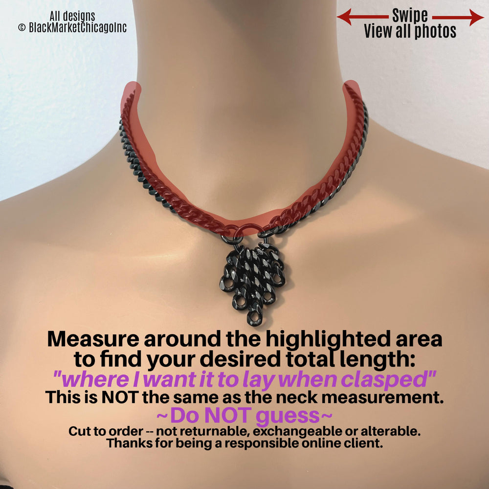 Sub Day Collar, Casading BLACK Chain, All Stainless Steel, Permanent locking option