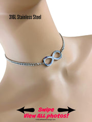 Infinity Sub Day Collar, Petite Curb Chain, Stainless Steel, 24/7 Waterproof, Permanent Locking option