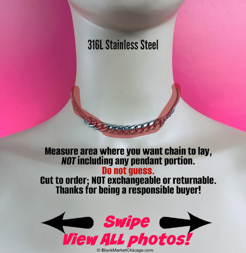 Sub Day Collar, 24-7 Wearable with Permanent Lock OPTION, All Stainless Steel