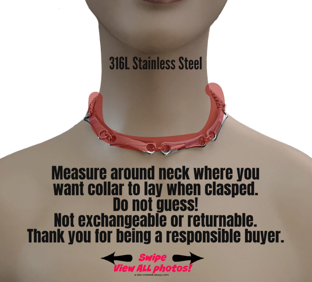 Locking Submissive Collar All Stainless Steel Bars & Chain