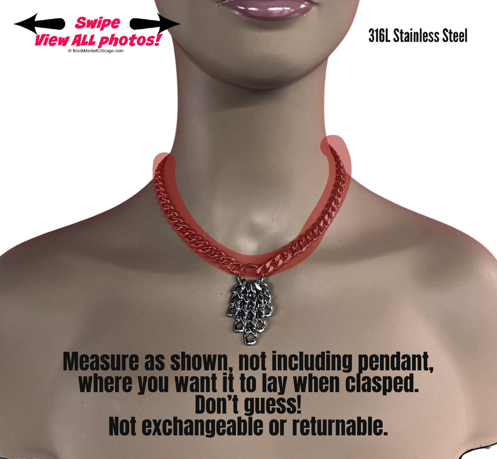 BDSM Evening or Day Collar Chain 316L Silver Stainless Steel Cascading Discrete Submissive Necklace
