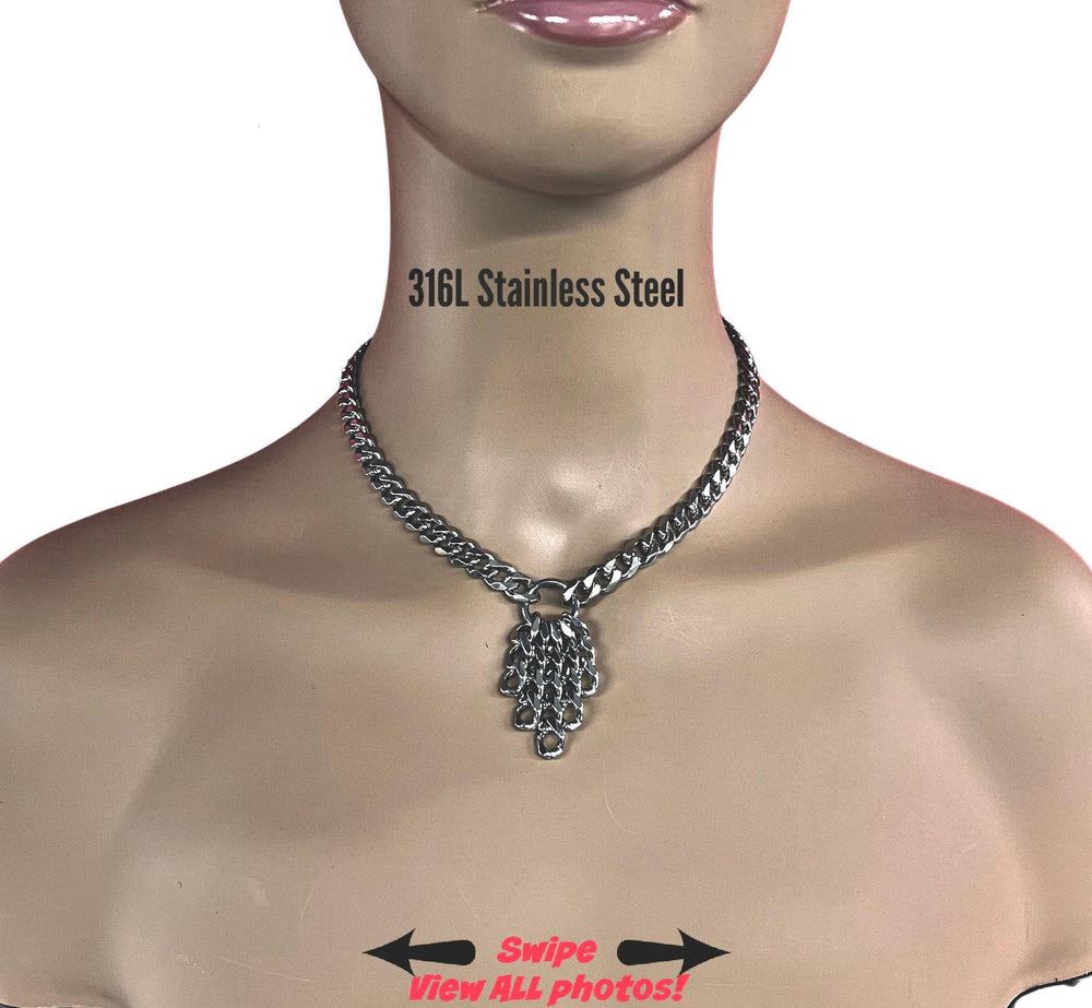 BDSM Evening or Day Collar Chain 316L Silver Stainless Steel Cascading Discrete Submissive Necklace