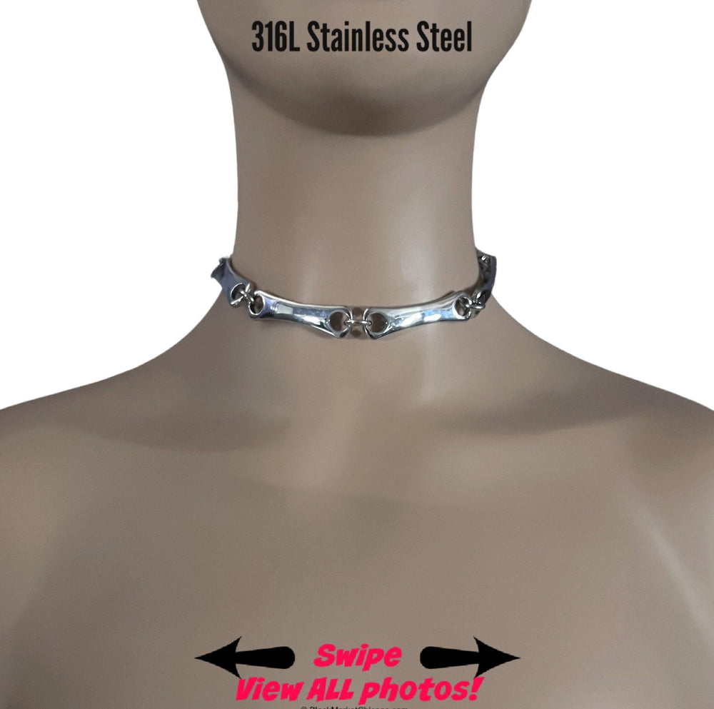 Locking Submissive Collar All Stainless Steel Bars & Chain