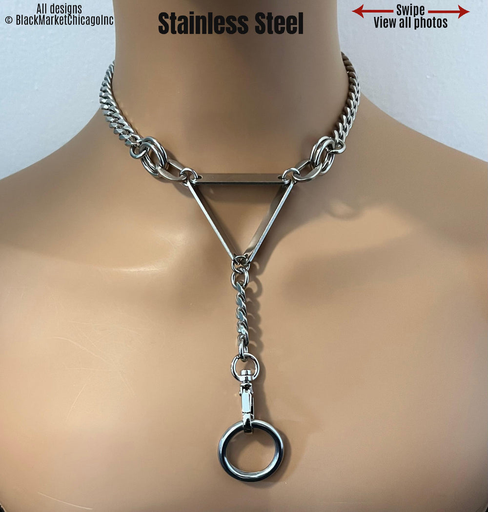 Grunge Edgy Statement Necklace, Bars, Rings, Chunky Stainless Steel